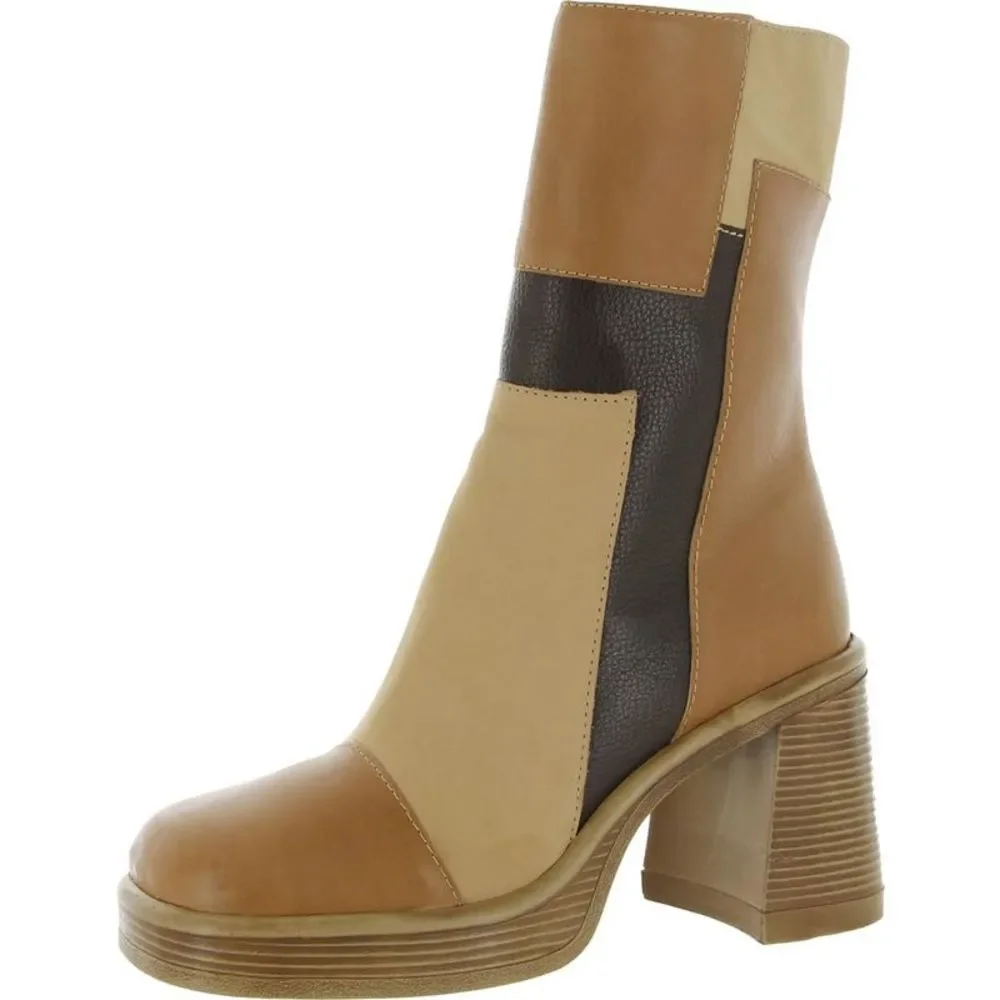 Steve Madden Womens Fantasy Tan Leather Square Toe Mid-Calf Boots Shoes
